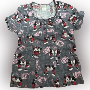 Disney Gray and Red scrub top with Mickey Mouse Print Sz M